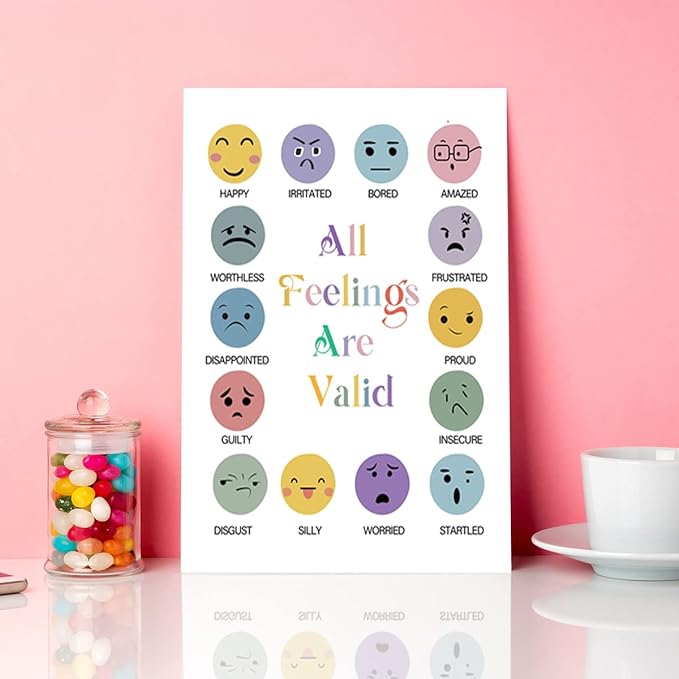 All Feelings Are Valid Canvas Wall Art,Feelings Chart Canvas Framed Wall Art Painting Ready to Hang for Nursery/Kids Playroom/Classroom Decor,Motivational Quotes Gifts for Teens Kids (12 x 15 Inch)