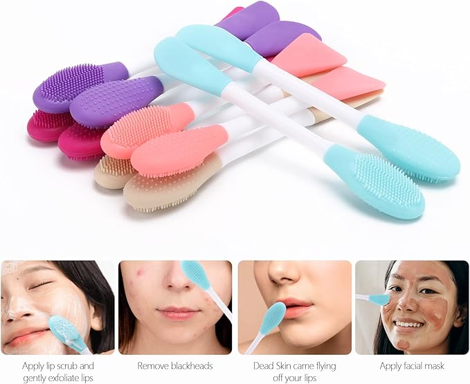 10 Pack Silicone Face Mask Applicator, 2 in 1 Double-Sided Facial Scrubber Brush Tool, Double-Head Manual Cleansing Brush for Deep Gentle Exfoliating