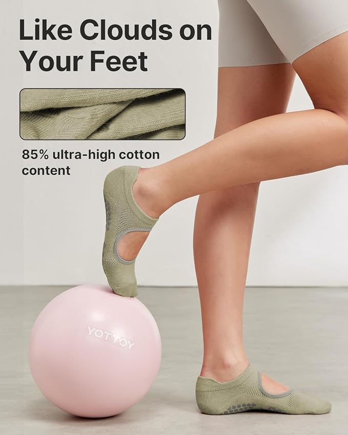 YOTTOY Pilates Socks for Women(6 Pairs)–Breathable, Grip-Enhanced Non-Slip Yoga Socks, Durable & Perfect for Home Workouts
