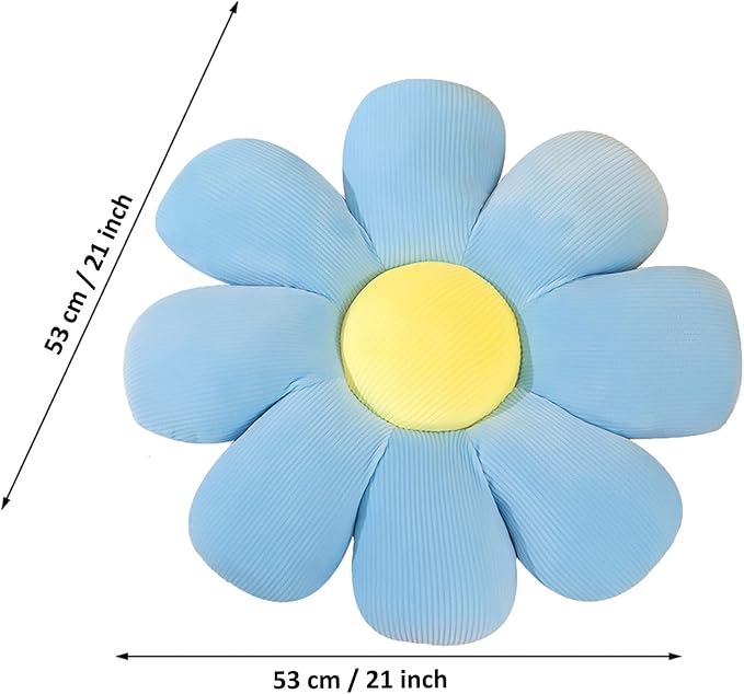 Flower Pillow, Flower Shaped Throw Pillow Floor Pillow Soft Seating Cushion Room Decor Plush Pillow for Bedroom, Sofa, Bed, Reading (21 inch, Blue)