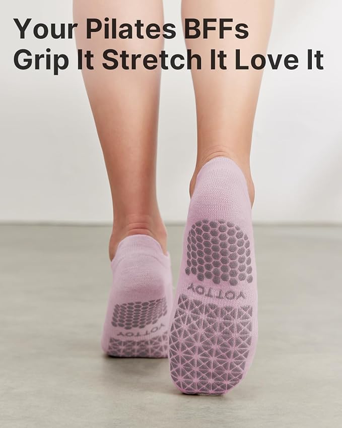 YOTTOY Pilates Socks for Women(6 Pairs)–Breathable, Grip-Enhanced Non-Slip Yoga Socks, Durable & Perfect for Home Workouts