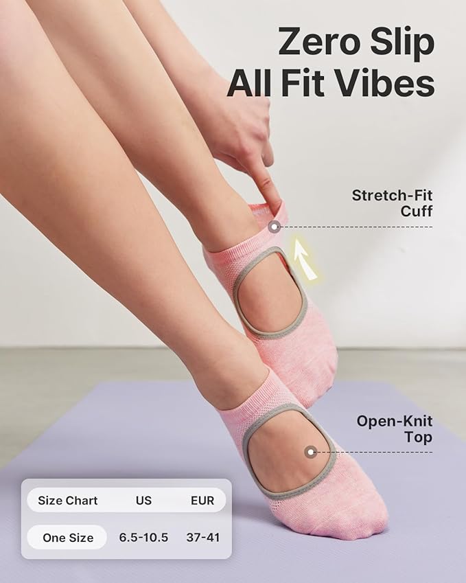 YOTTOY Pilates Socks for Women(6 Pairs)–Breathable, Grip-Enhanced Non-Slip Yoga Socks, Durable & Perfect for Home Workouts