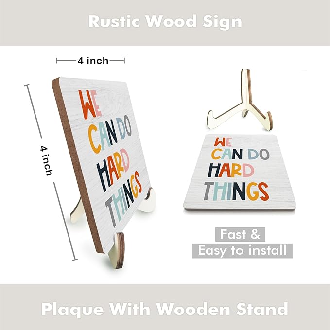 Decorative Desk Decor Motivational Affirmations Plaque with Wooden Stand Inspirational Mental Health Wood Sign for Office Nursery Homeschool Classroom Education Reading Corner Table Shelf