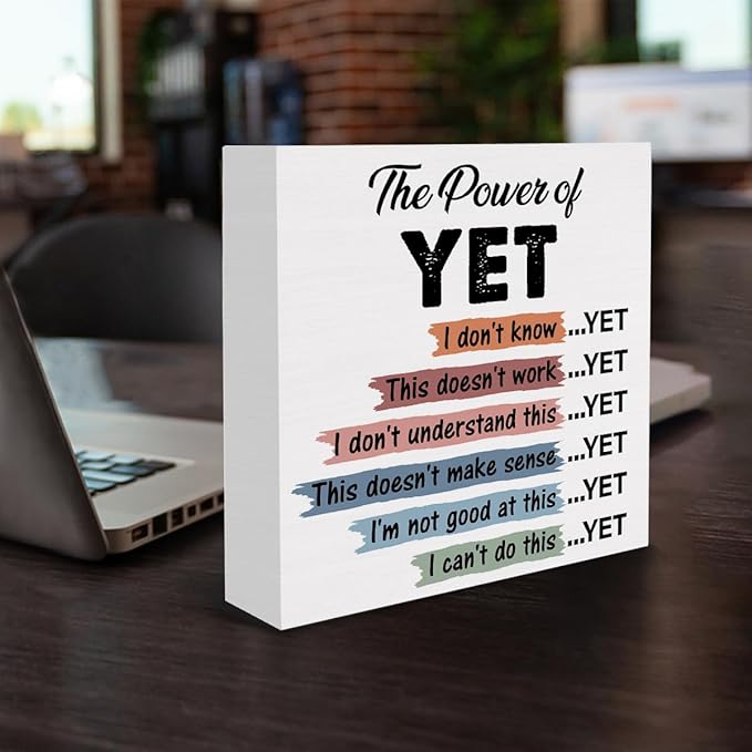 Mental Health Sign the Power of Yet Wood Block Sign Growth Mindset Affirmations Decorative Desk Sign Classroom School Counselor Therapy Office Home Shelf Tabletop Decor 5 X 5 Inches