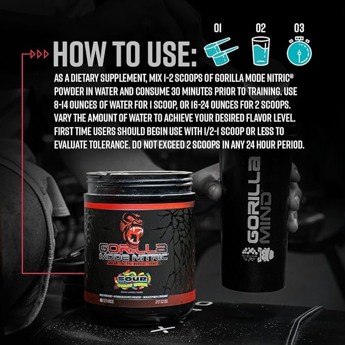 Gorilla Mind - Gorilla Mode Nitric Upgraded Stimulant Free Pre-Workout – Best Tasting and Most Effective Stimulant Free Pre-Workout/Massive Pumps · Vasodilation · Power / 772 Grams (Orange Rush)