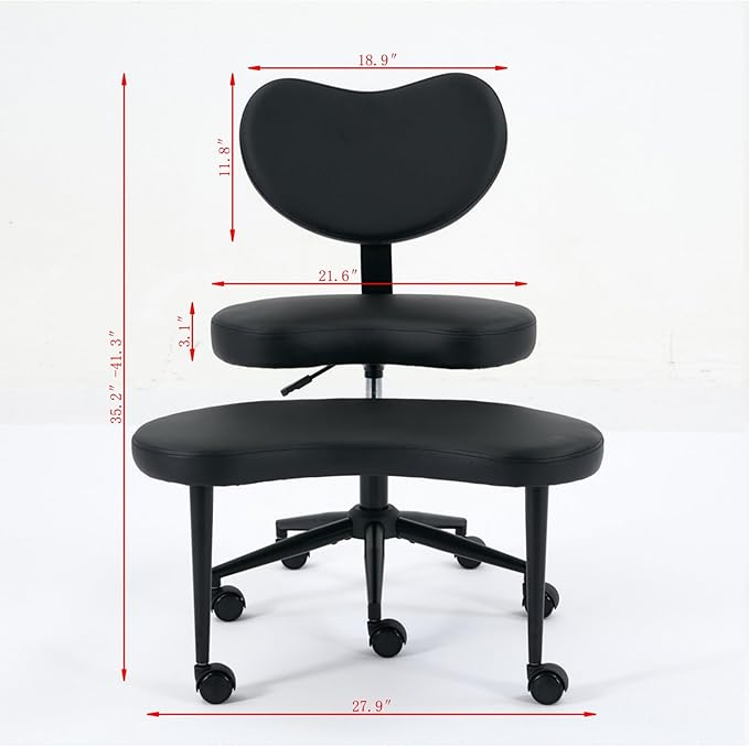 Cross-Legged Meditation Chair with Wheels, Adjustable Desk Chair for Home Office, Ergonomic Floor Seat for ADHD & Yoga, Criss Cross Chair with Lumbar Support, Memory Foam Cushion (Black-PU Leather)