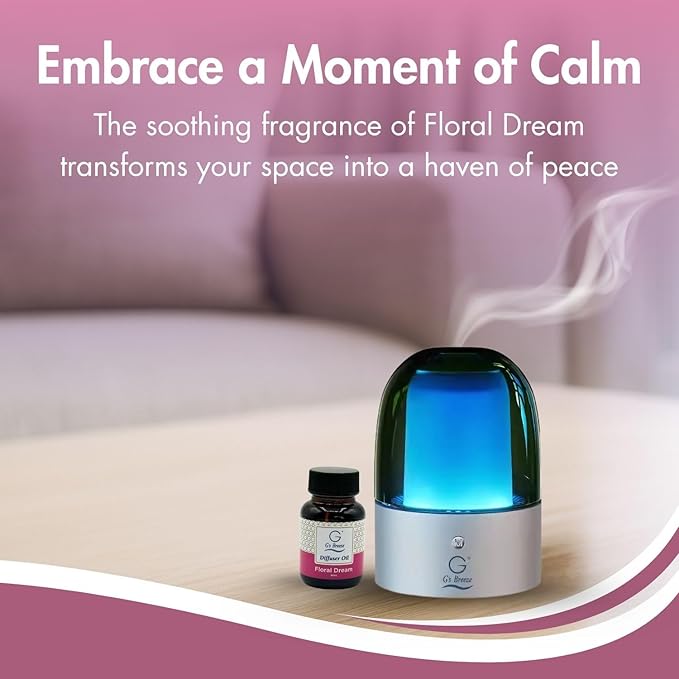 G's Breeze Smart Aroma Diffuser with 60ml Floral Dream Scent Refill - Bluetooth & Wi-Fi App Control - LED Lighting & Adjustable Intensity - Long-Lasting Elegant Floral Fragrance for Home or Office