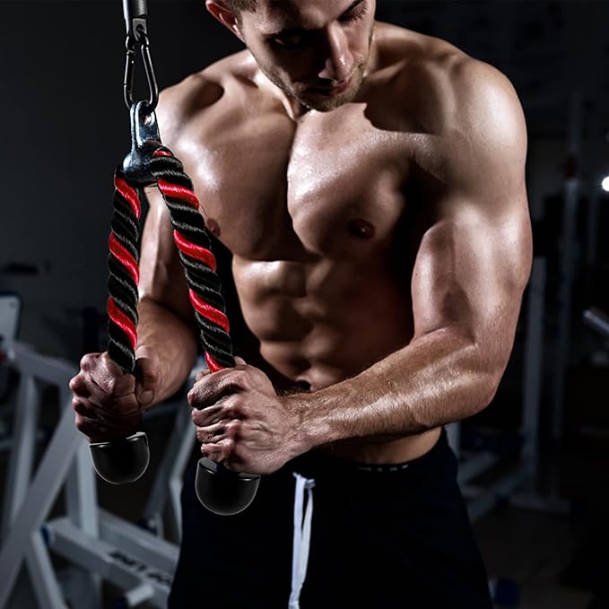 Deluxe Tricep Rope Pull Down Cable, 27 & 36 Inch Rope Length, Easy to Grip & Non-Slip Cable Attachment for Gym Workout Exercise