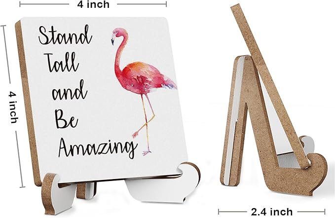 Flamingo Gifts Rustic Wooden Desk Decor - Funny Flamingo Plaque with Wood Stand Holder for Farmhouse, Office, Girls Room