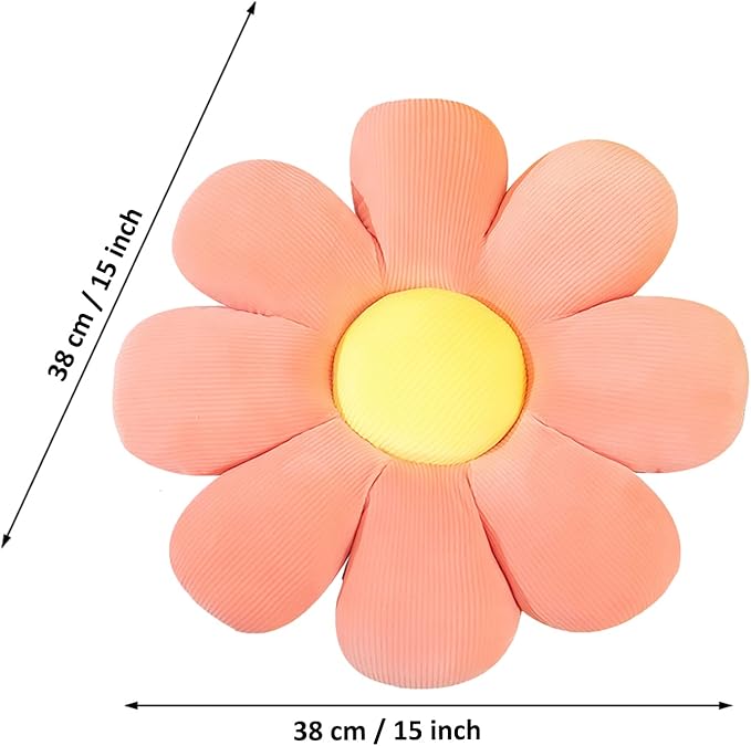 Flower Shaped Throw Pillow - Soft Seating Cushion for Bedroom, Sofa, Bed, Reading - Floor Plush Room Decor (15 inch, Pink)