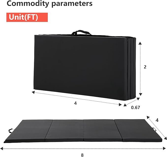 Gymnastics Mat, 4x8FT Wrestling Mat, Thick Yoga Mat 2 Inches with Carrying Handles, Tumbling Mat with Sturdy Stitching Waterproof PU Leather Cover, Gymnastics Mats for Tumbling Stretching Yoga