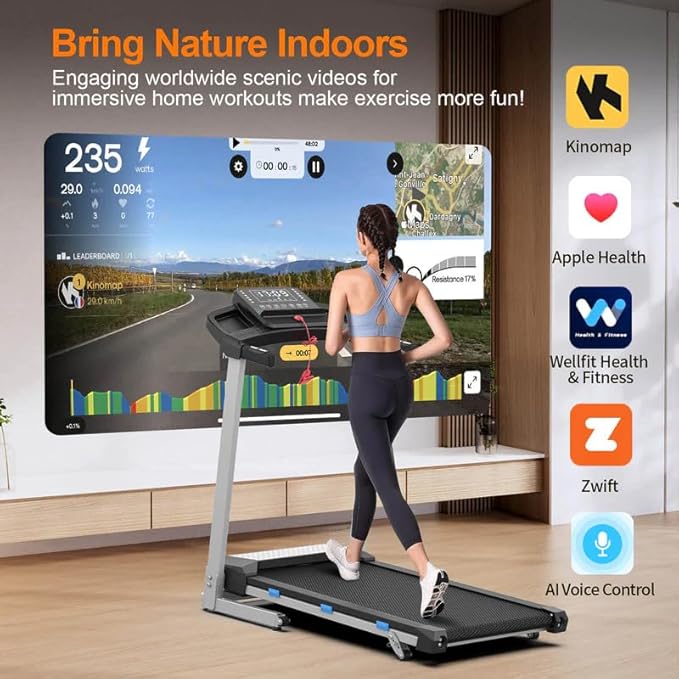 COZYINN Folding Treadmill with Incline for Home Small - 350 lb Capacity, 3.0HP Quiet Foldable Treadmill with Pulse Sensor and Bluetooth Speaker, App/Voice Control, 3 Level Incline, 7.6 MPH