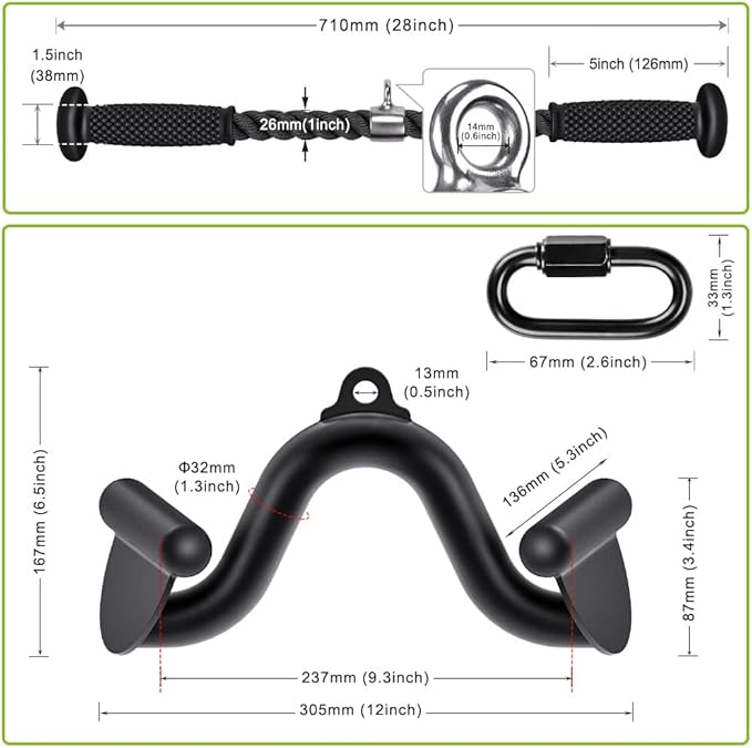 Kipika Cable Machine Attachment, Triceps LAT Pulldown Attachments, Home Gym Workout Accessories Heavy Duty Cable Machine Accessories Triceps Rope D Row Handle LAT Pull Down Bar Straight Bar Exercise