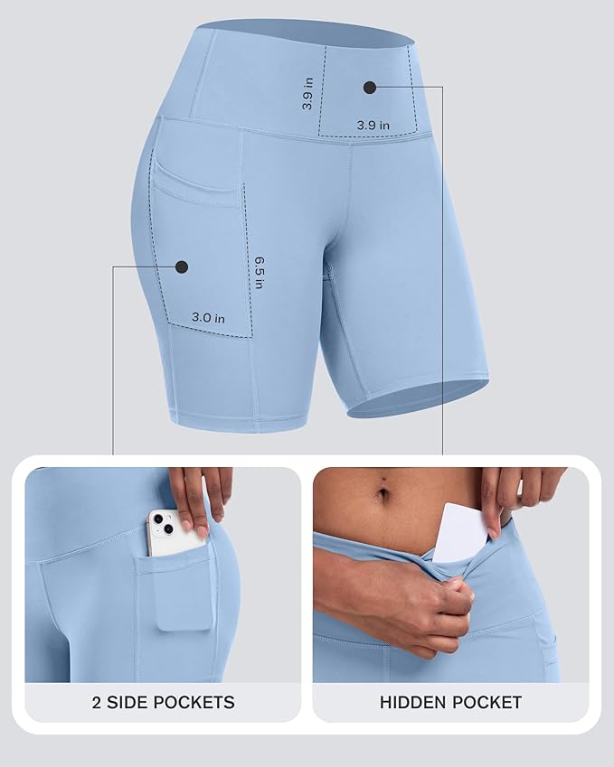 CHRLEISURE Womens Biker Yoga Shorts with Pockets: High Waisted Tummy Control Spandex Workout Athletic Gym Shorts 4 Packs