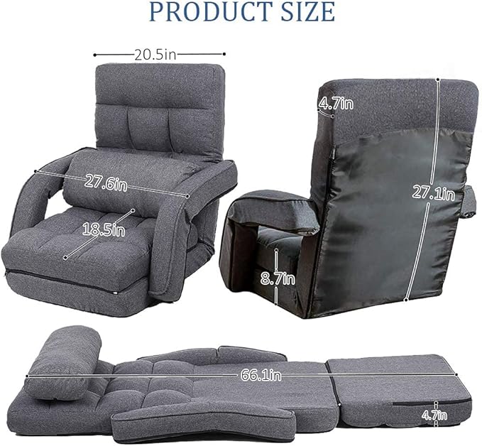 FLOGUOR Indoor Floor Gaming Chairs for Adults with Back Support,Chaise Lounge, 42-Position Folding Lazy Sofa with Pillow for Living Room, Bedroom, Balcony(Grey) 8803GR