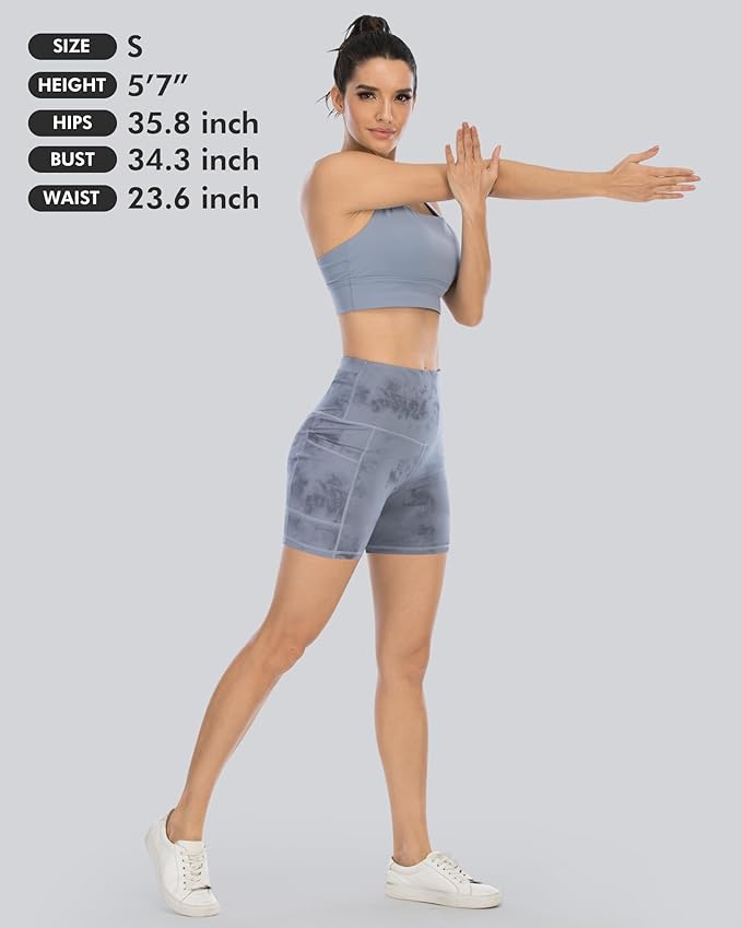 CHRLEISURE Womens Biker Yoga Shorts with Pockets: High Waisted Tummy Control Spandex Workout Athletic Gym Shorts 4 Packs