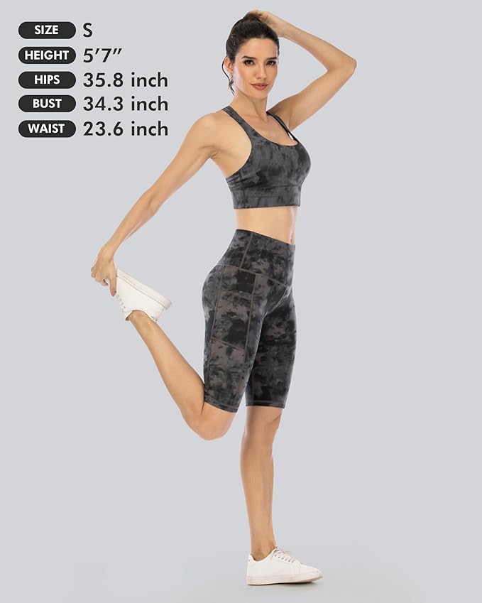 CHRLEISURE Womens Biker Yoga Shorts with Pockets: High Waisted Tummy Control Spandex Workout Athletic Gym Shorts 4 Packs