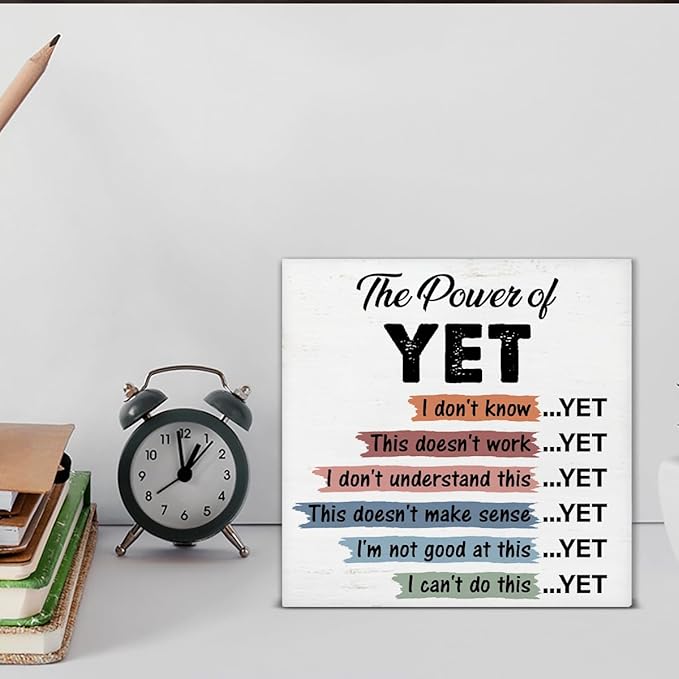 Mental Health Sign the Power of Yet Wood Block Sign Growth Mindset Affirmations Decorative Desk Sign Classroom School Counselor Therapy Office Home Shelf Tabletop Decor 5 X 5 Inches