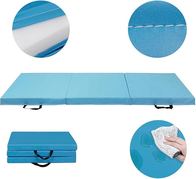 Gymnastics Exercise Mat - 2 Inch Thick Gym Mat PU Leather Waterproof for Tumbling, Folding Easy Carry Durable Gymnastic Mat, Balance and Home Workouts for Practice and Training Fitness