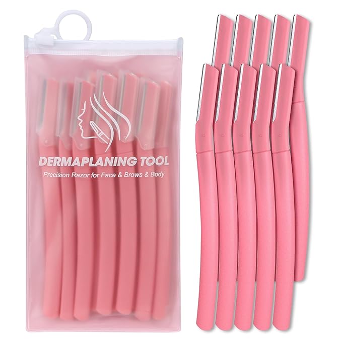 Face Razors for Women, Dermaplane Razor for Women Face, Eyebrow Razor, Dermaplaning Tool, Gentle Exfoliation Microblades for Sensitive Skin, Peach Fuzz Remover, 10 Count (Blush)
