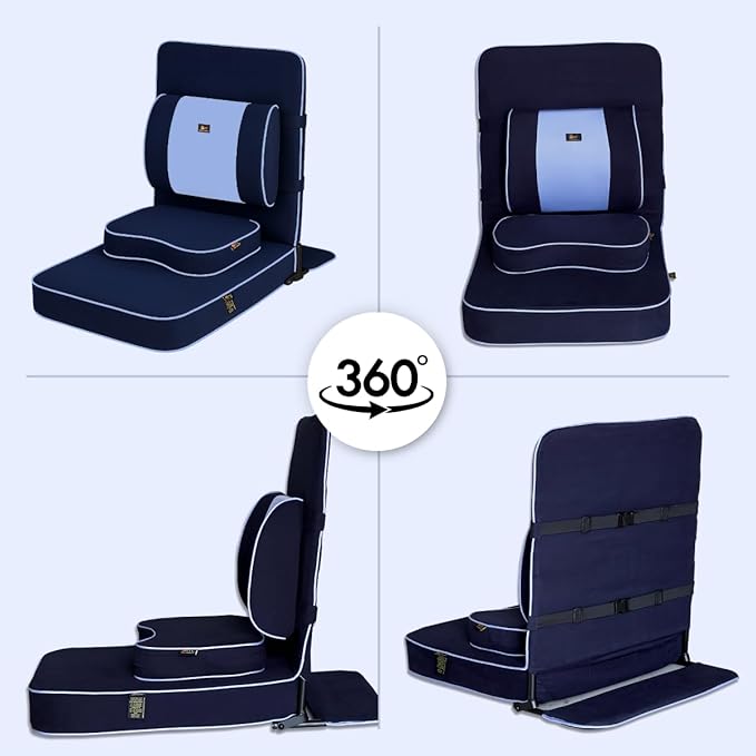 Friends Of Meditation Extra Large Meditation Chair | Floor Chair with Back Support | Yoga Chairs for Adults | Portable Folding Chair | Yoga Chair with Cushion & Meditation Block | Navy Blue | 24x22 in