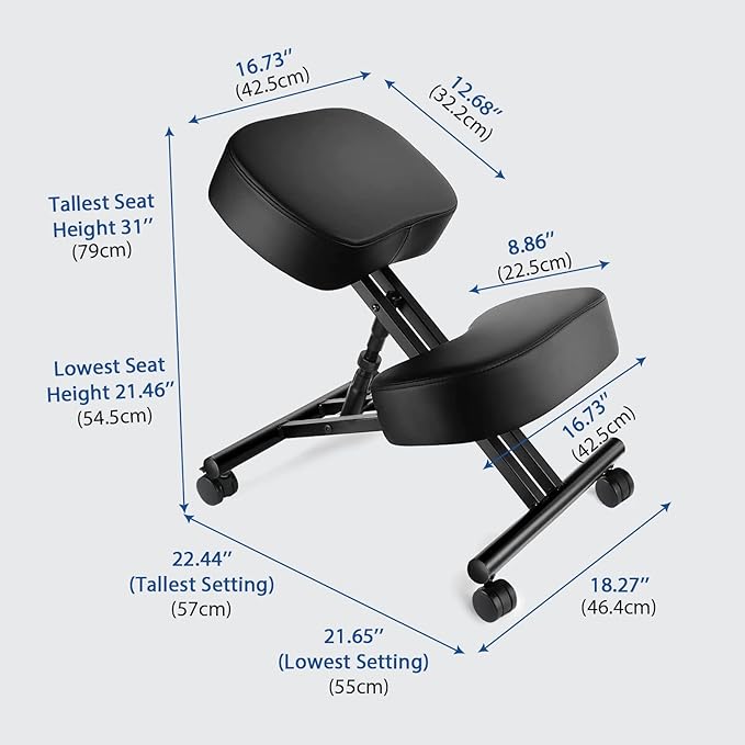 Kneeling Chair Ergonomic for Office, Adjustable Stool for Home and Office - Improve Your Posture with an Angled Seat - Thick Moulded Foam Cushions - Brake and Smooth Gliding Casters