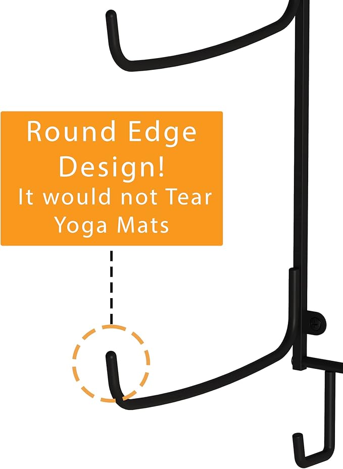 Wallniture Guru Yoga Mat Holder Wall Mount with 3 Hooks for Hanging Yoga Strap, Resistance Bands, 5-Sectional Metal