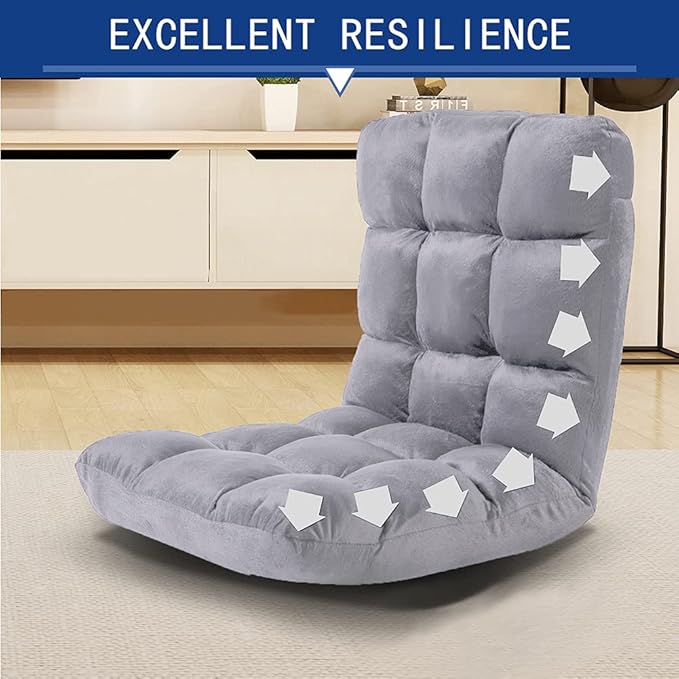 FLOGUOR Indoor 5-Position Adjustable Floor Chair with Back Support Folding Padded Gaming Sofa Chair, Lounge Chair for Adults Video Gaming, Perfect for Meditation, Reading QL050-GR