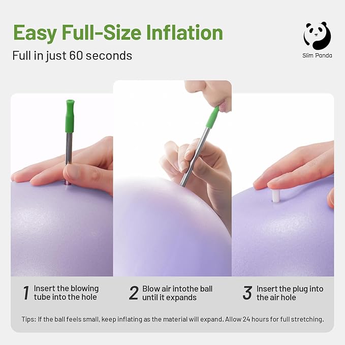 Slim Panda Pilates Ball, 9 Inch Small Exercise Ball, Anti Burst Mini Yoga Ball for Stability, Workout, Barre, Core Strength, Physical Therapy, Balance, Stretching