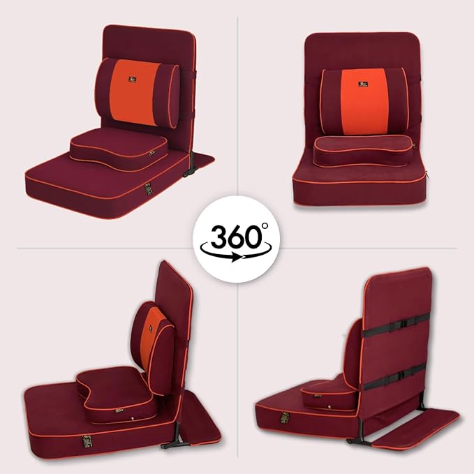 Friends Of Meditation Extra Large Meditation Chair | Floor Chair with Back Support | Yoga Chairs for Adults | Portable Folding Chair | Yoga Chair with Cushion & Meditation Block | Maroon | 24x22 in