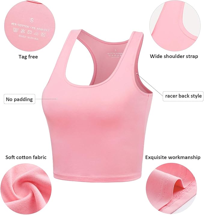 Porvike Sports Crop Tank Tops for Women Cropped Workout Tops Racerback Running Yoga Tanks Cotton Sleeveless Gym Shirts 3 Pack