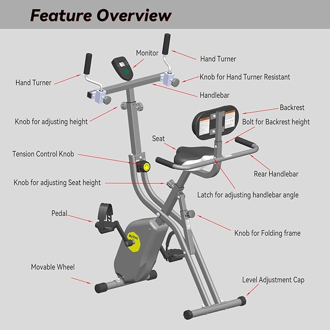 Folding Exercise Bike - Stationary Bikes for Home Use, Arms and Feet Workout, Foldable Indoor Cycling Machine - Magnetic with 8-Level Adjustable Resistance and 300 lbs Capacity
