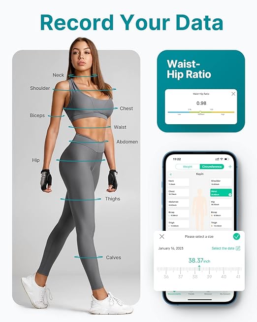 FITINDEX Body Composition Scale for Body Weight, FITINDEX Smart Measuring Tape for Body, Accurate Digital Bluetooth Body Tape Measure for Weight Loss
