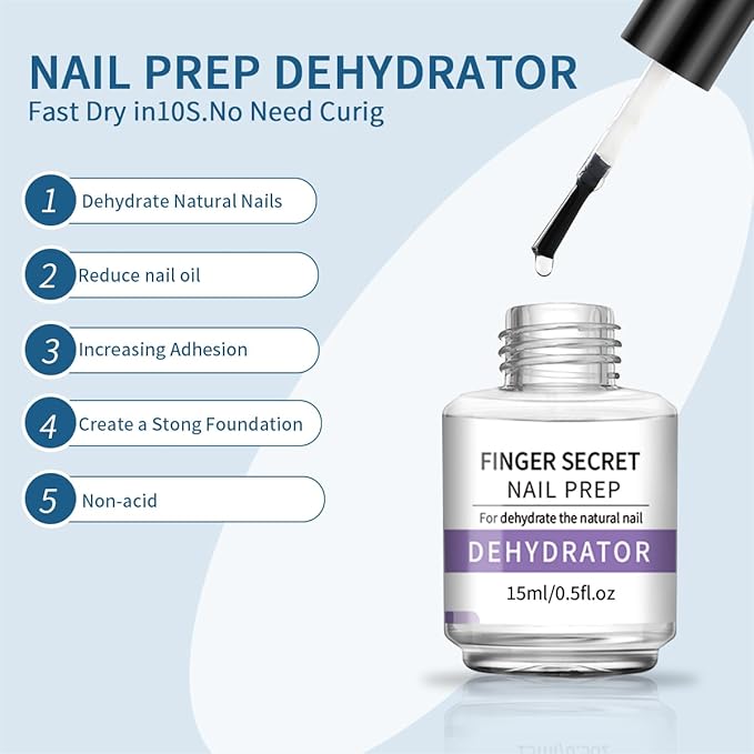 Professional Nail Prep Dehydrator and X-Strength Set for Nails, Non-acid and No Burn Fast Air Dry, For Natural Nail & UV Gels Acrylic Powder Application.