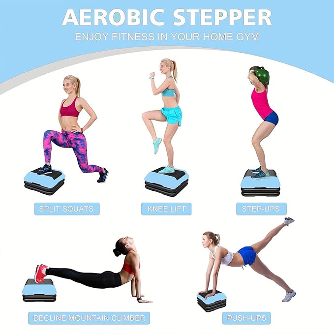 16" x 16" Adjustable Workout Aerobic Exercise Step Platformwith Adjustable Risers, Non-Slip Rubber Surface for Home Gym Cardio Training