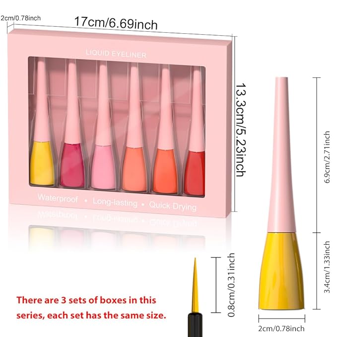 evpct 6Pcs Yellow Red Pink Tomato OrangeRed Brown Liquid Eyeliner Set Waterproof Eye Liners for Women, Eyes Wing Colored Eyeliner delineador de ojos a prueba de agua contra el agua blanco para ojos