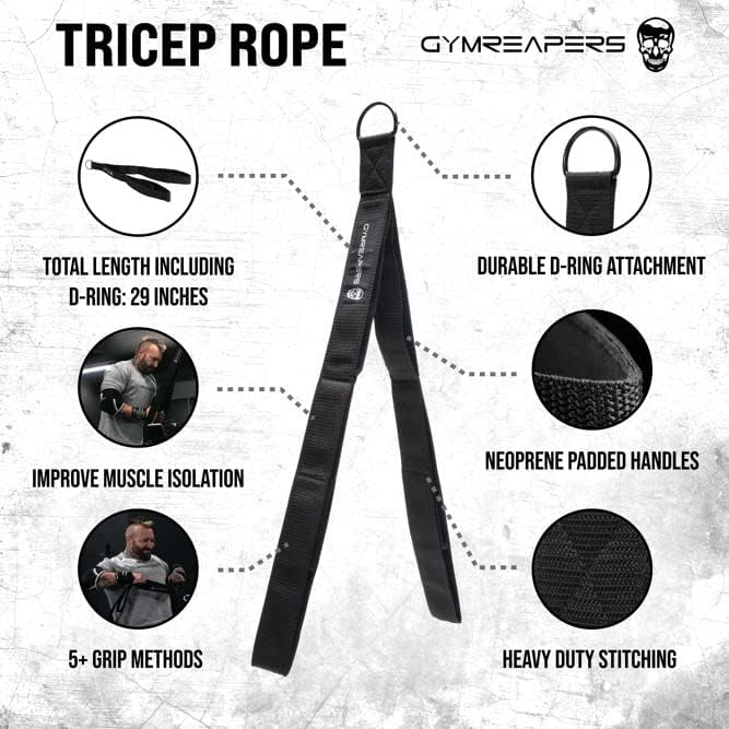 Gymreapers Tricep Rope Cable Attachment - Multi-Workout Tricep Pull Down Cable Attachment - Perfect Gym Cable attachments (3 Lengths Built in One)