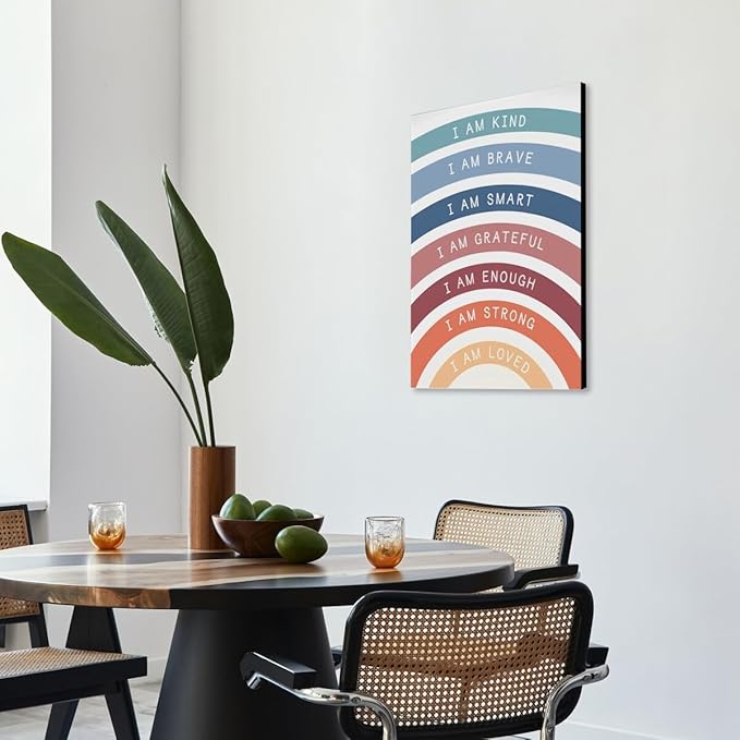 I am Kind Brave Loved Enough Motivational Canvas Wall Art Print Rainbow Quote Inspirational Art Poster Trendy Office Affirmation Wall Decor Minimalist Picture Painting Home Decor 20x30inch Framed