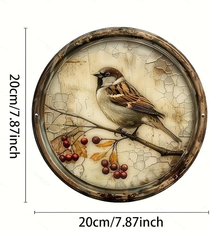 A Vintage Bird with a Cherry Round Wooden Sign, 8X8 Inches,Printed Wooden Wall Art, Suitable for Home, Kitchen, Garden, And Office Decor - The Perfect Holiday Gift.
