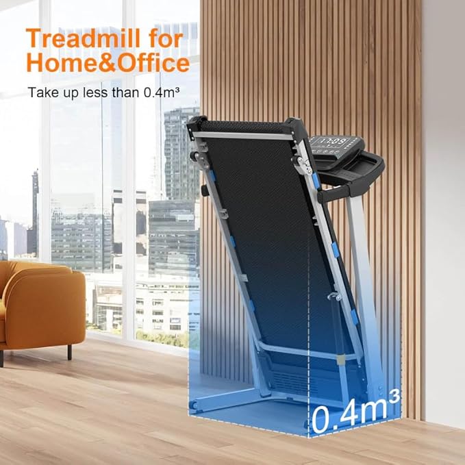 COZYINN Folding Treadmill with Incline for Home Small - 350 lb Capacity, 3.0HP Quiet Foldable Treadmill with Pulse Sensor and Bluetooth Speaker, App/Voice Control, 3 Level Incline, 7.6 MPH