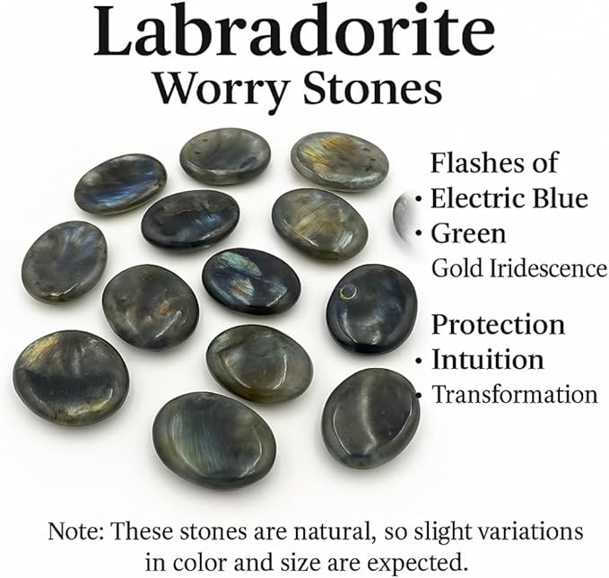 Labradorite Worry Stones – Crystal Thumb Worry Stone for Anxiety, Stress – Relaxing and Soothing Balance Stones for Meditation, Stress Relief – Healing Stones and Crystals for Men and Women