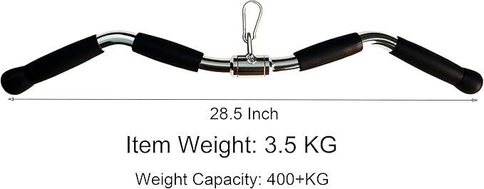 Lat Cable Machine Attachment Curl Pulldown Barbell Revolving Bar, Multi-Exerciser Cable Attachment, Solid Steel Tricep Press Down Bar with Rubber Handgrips & Revolving Hanger