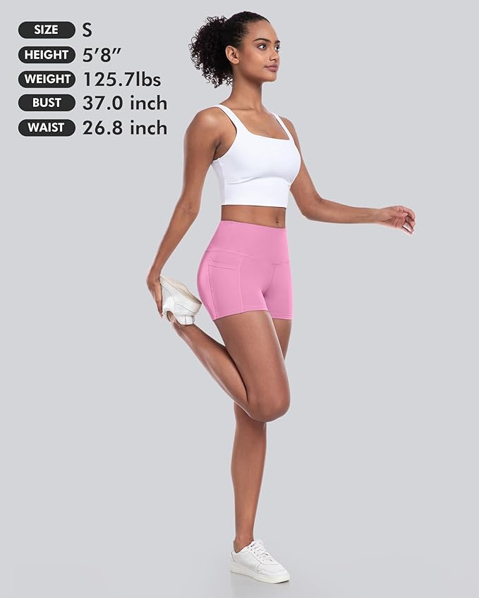 CHRLEISURE Womens Biker Yoga Shorts with Pockets: High Waisted Tummy Control Spandex Workout Athletic Gym Shorts 4 Packs