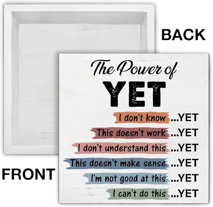 Mental Health Sign the Power of Yet Wood Block Sign Growth Mindset Affirmations Decorative Desk Sign Classroom School Counselor Therapy Office Home Shelf Tabletop Decor 5 X 5 Inches