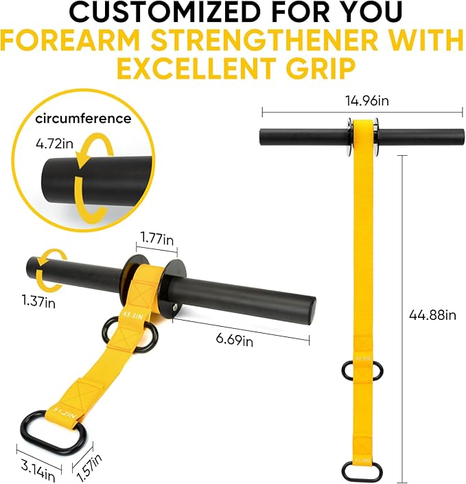 Forearm Strengthener and Wrist Roller, 43.3 inch Or 51.2 inch Ultra Strong Nylon Webbing, Forearm Exerciser with Quick Locking Mechanism, Ideal for Hand, Wrist and Forearm Strength Training