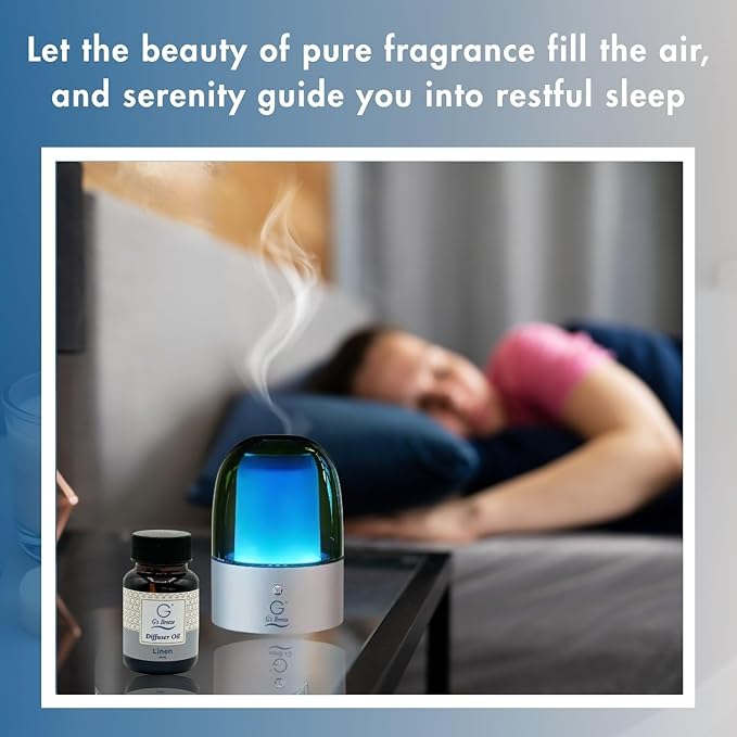 G's Breeze Smart Aroma Diffuser with 60ml Linen Scent Refill - Bluetooth & Wi-Fi App Control - LED Lighting & Adjustable Intensity - Long-Lasting Crisp Clean Cotton Fragrance for Home or Office
