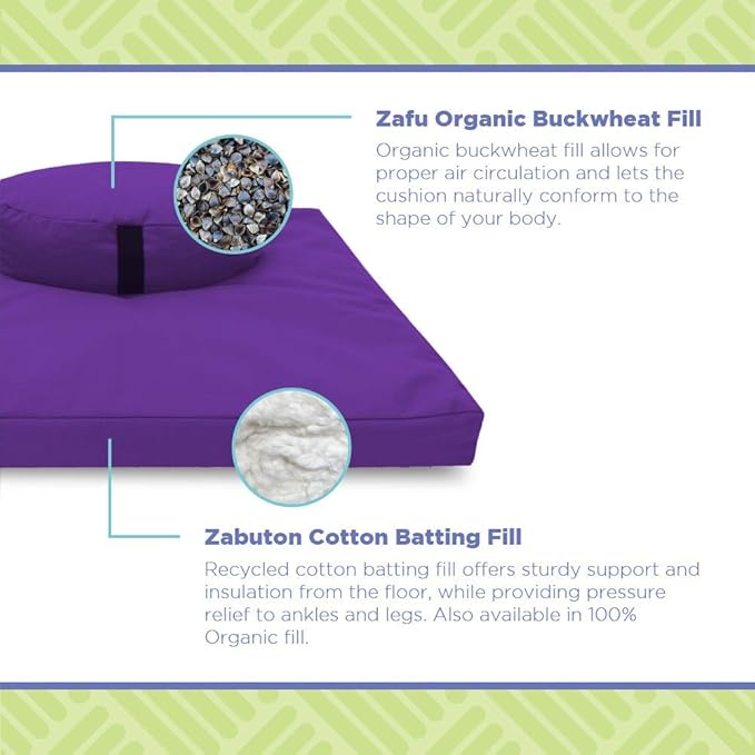 Meditation Cushion Mat Set HEMP - Round Zafu Floor Pillow Organic Buckwheat Pillow + Cotton Filled Zabuton Prayer Pad - Meditation Pillow Yoga Knee Pad - Made in USA - 14" Round, BLACK Hemp