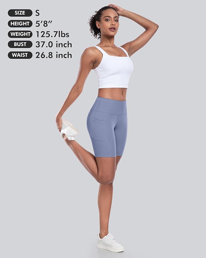 CHRLEISURE Womens Biker Yoga Shorts with Pockets: High Waisted Tummy Control Spandex Workout Athletic Gym Shorts 4 Packs