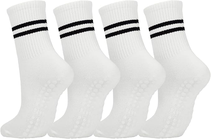 DTWAWA Womens 4Pcs Pilates Grip Socks Non Slip Yoga Socks with Grips Barre Hospital Athletic Socks for Women