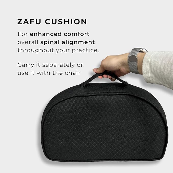Friends Of Meditation Relaxing Buddha Meditation Chair | Detachable Rectangular Back Support & Zafu Cushion | Portable Folding Chair | with Back Support | Yoga Chairs for Adults | Black